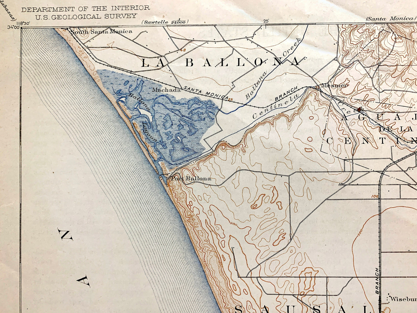 Antique Redondo Beach, California 1896 US Geological Survey Topographic Map – Los Angeles County, San Pedro, Torrance, Hermosa, Clifton, CA