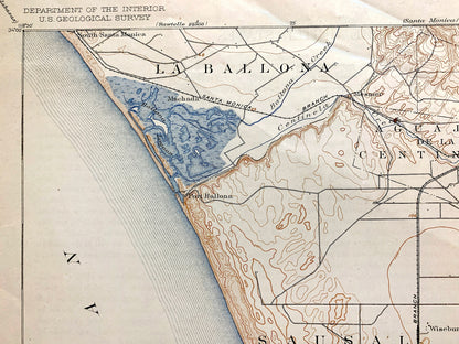 Antique Redondo Beach, California 1896 US Geological Survey Topographic Map – Los Angeles County, San Pedro, Torrance, Hermosa, Clifton, CA