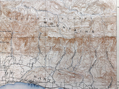 Antique Santa Barbara, California 1903 US Geological Survey Topographic Map – Montecito, Summerland, El Rincon, Santa Ynez Mountains CA