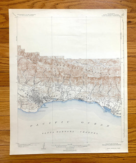 Antique Santa Barbara, California 1903 US Geological Survey Topographic Map – Montecito, Summerland, El Rincon, Santa Ynez Mountains CA