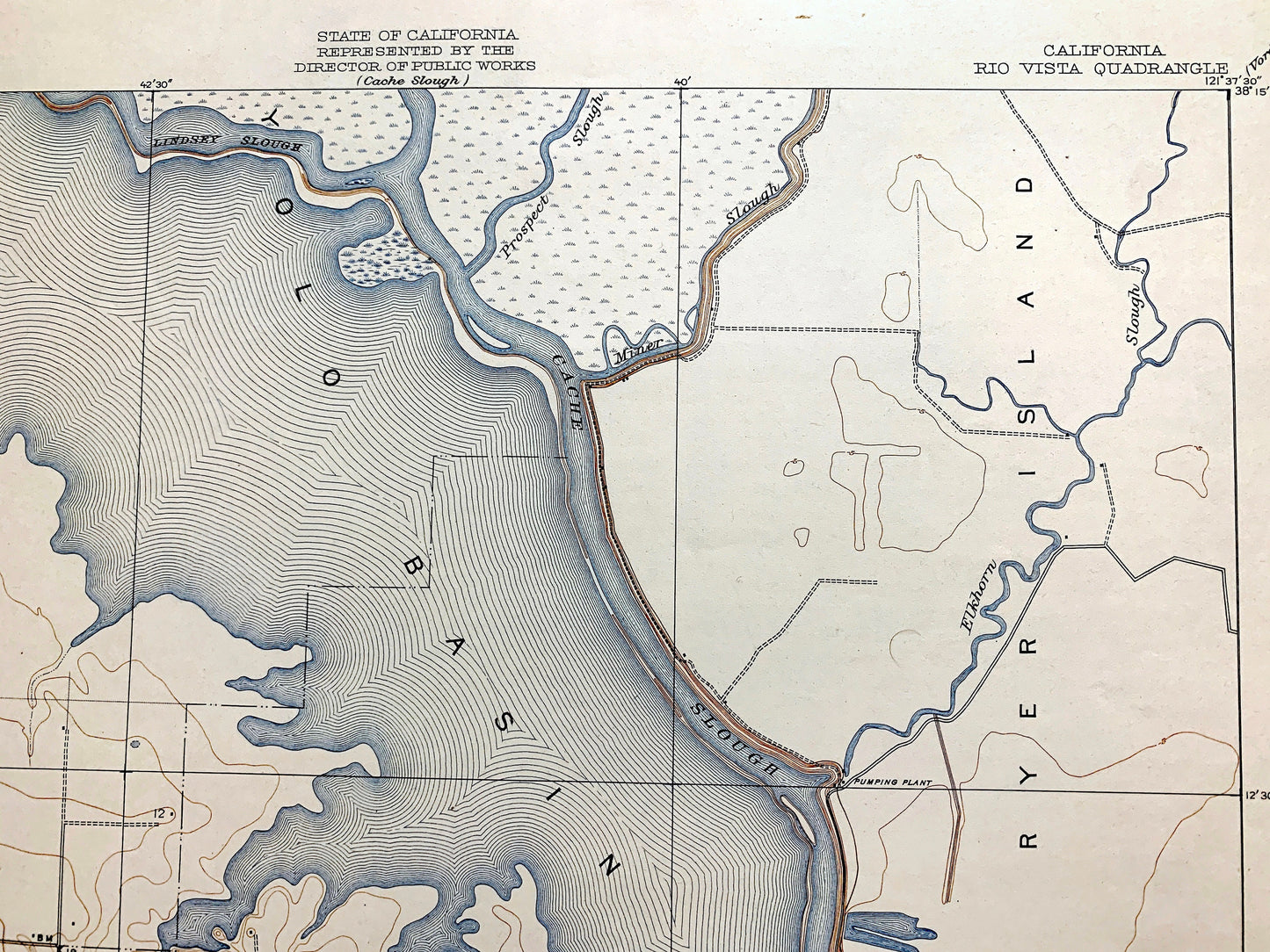 Antique Rio Vista, California 1910 US Geological Survey Topographic Map –  Brannan Island, Los Ulpinos, Yolo Basin, Ida Ryer Island, CA
