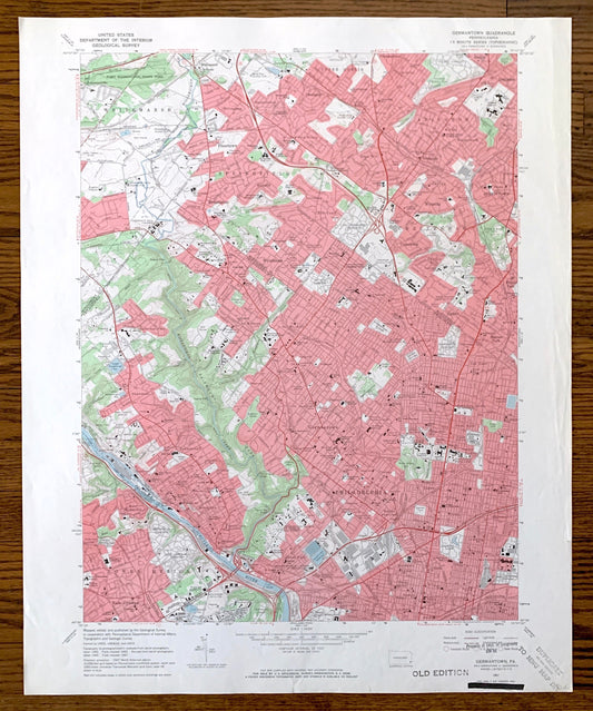 Antique Germantown, Pennsylvania 1967 US Geological Survey Topographic Map – Philadelphia, Montgomery County, Whitemarsh, Springfield, PA