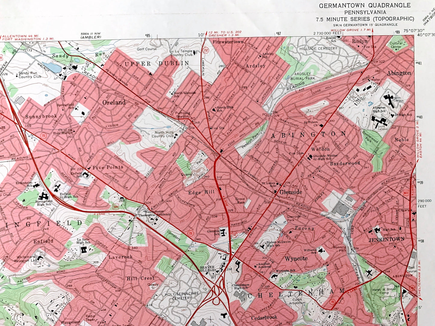 Antique Germantown, Pennsylvania 1967 US Geological Survey Topographic Map – Philadelphia, Montgomery County, Whitemarsh, Springfield, PA
