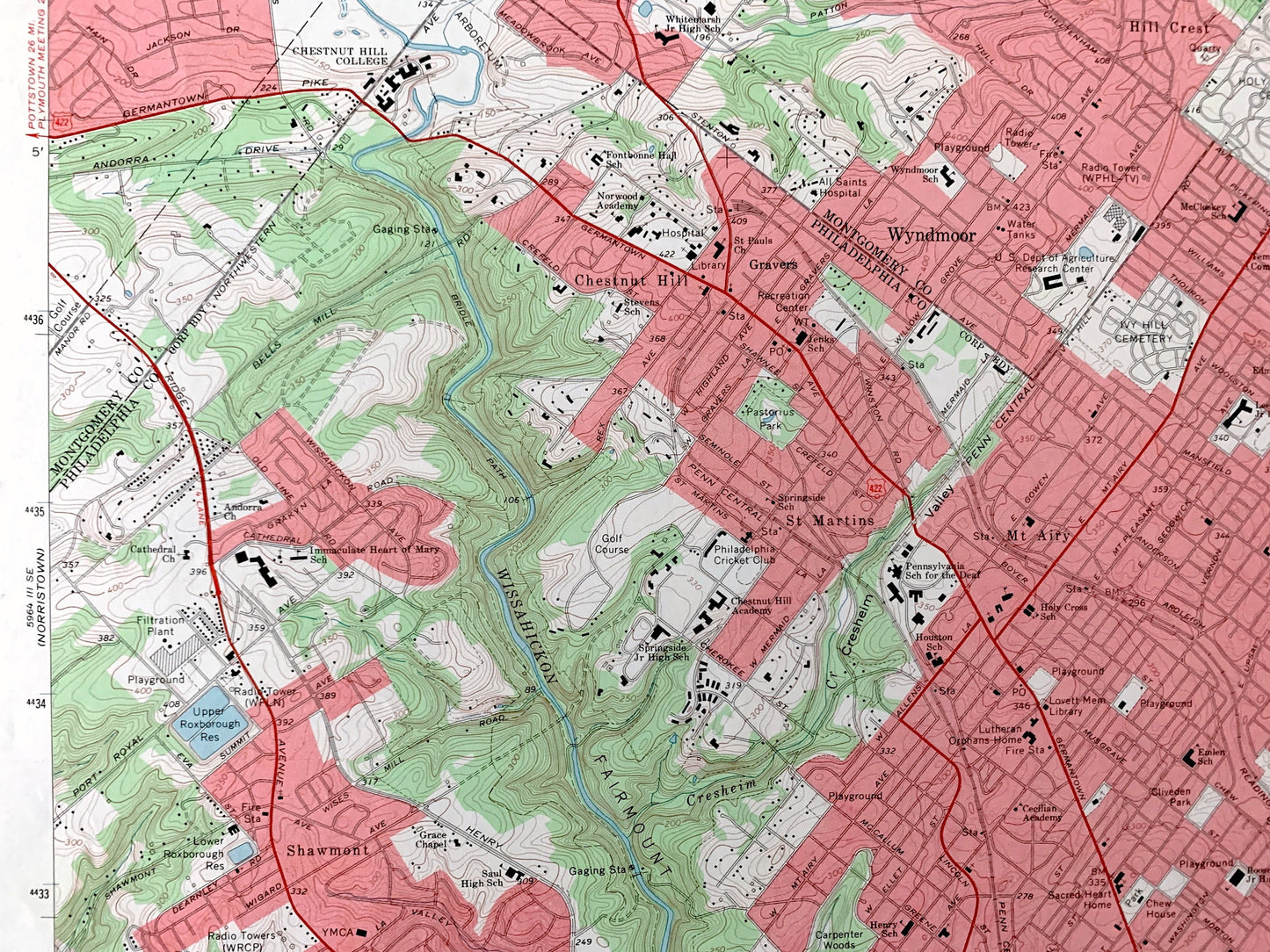 Antique Germantown, Pennsylvania 1967 US Geological Survey Topographic Map – Philadelphia, Montgomery County, Whitemarsh, Springfield, PA