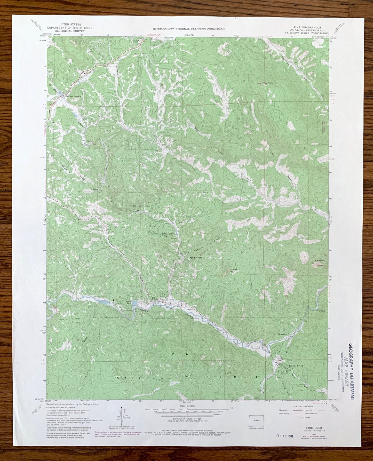 Antique Pine, Colorado 1965 US Geological Survey Topographic Map – Jefferson County, Glenelk, Ferndale, Riverview, Buffalo Creek, CO