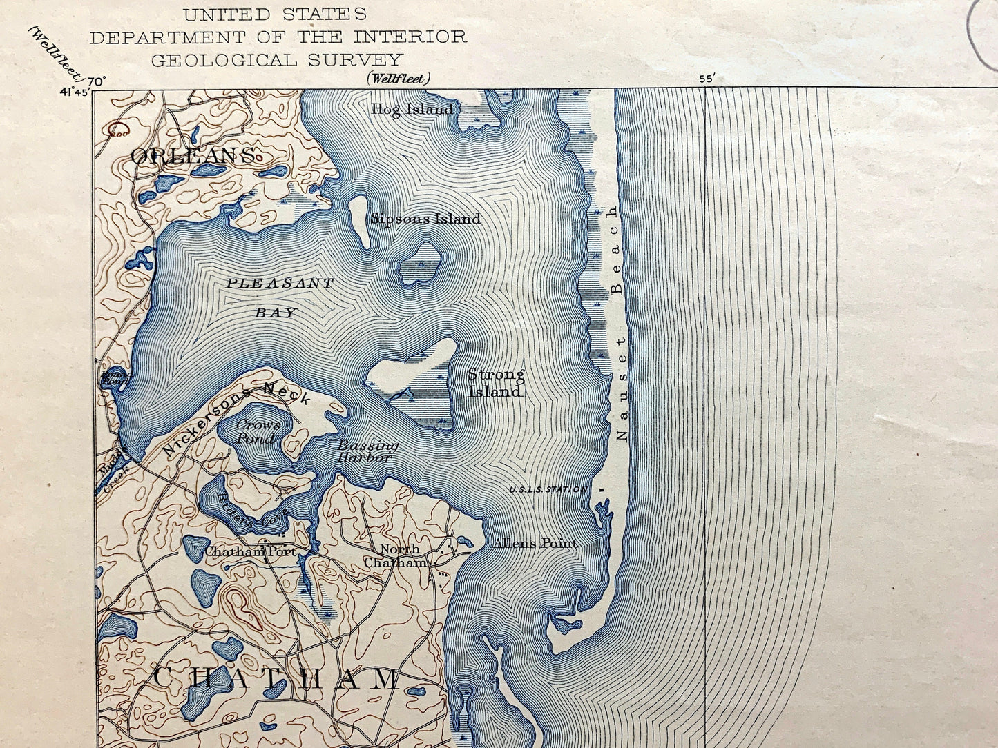 Antique Chatham, Massachusetts 1893 US Geological Survey Topographic Map – Cape Cod, Barnstable County, Brewster, Harwich, South Orleans, MA