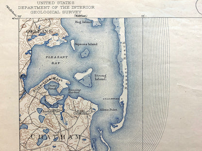 Antique Chatham, Massachusetts 1893 US Geological Survey Topographic Map – Cape Cod, Barnstable County, Brewster, Harwich, South Orleans, MA