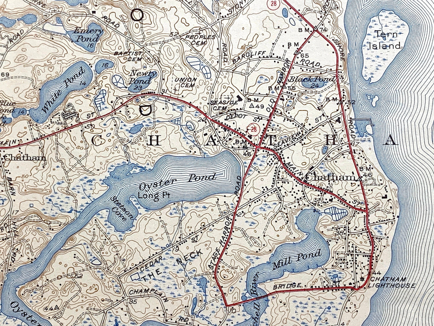 Antique Chatham, Massachusetts 1943 US Geological Survey Topographic Map – Barnstable County, Brewster, Harwich, South Orleans, Cape Cod, MA