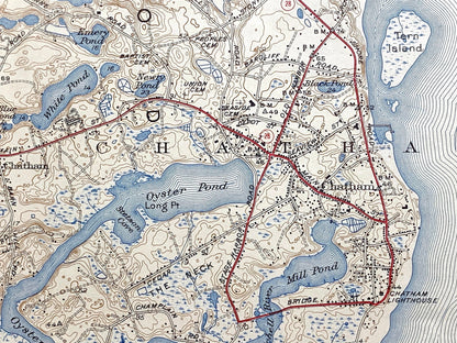 Antique Chatham, Massachusetts 1943 US Geological Survey Topographic Map – Barnstable County, Brewster, Harwich, South Orleans, Cape Cod, MA