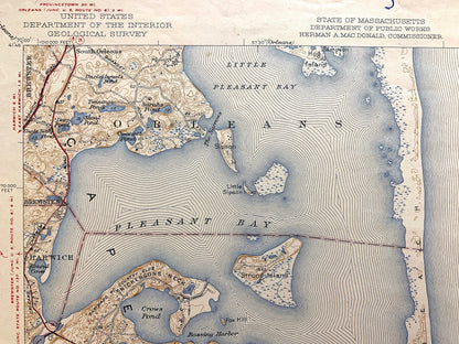 Antique Chatham, Massachusetts 1943 US Geological Survey Topographic Map – Barnstable County, Brewster, Harwich, South Orleans, Cape Cod, MA