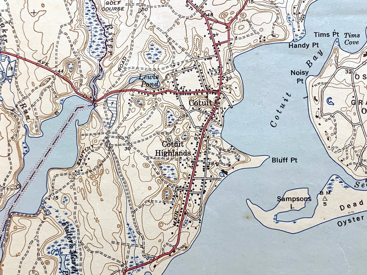 Antique Mashpee, Massachusetts 1943 US Geological Survey Topographic Map – Cape Cod, Cotuit, Barnstable County, Nantucket Sound, Sandwich MA