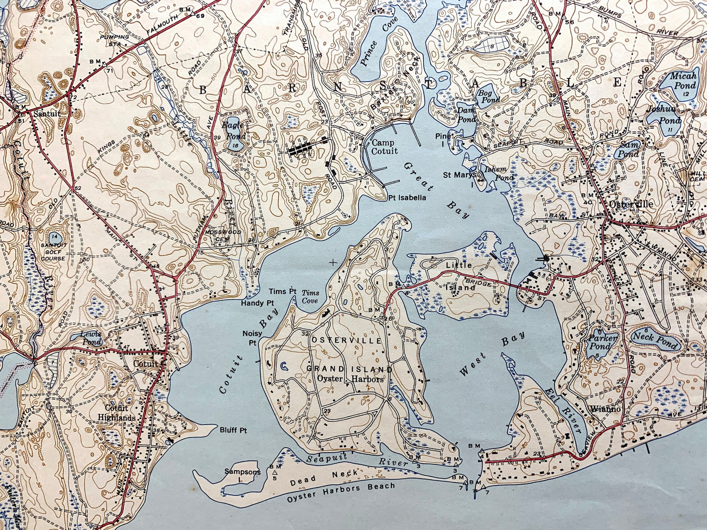 Antique Mashpee, Massachusetts 1943 US Geological Survey Topographic Map – Cape Cod, Cotuit, Barnstable County, Nantucket Sound, Sandwich MA