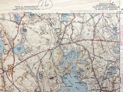 Antique Mashpee, Massachusetts 1943 US Geological Survey Topographic Map – Cape Cod, Cotuit, Barnstable County, Nantucket Sound, Sandwich MA