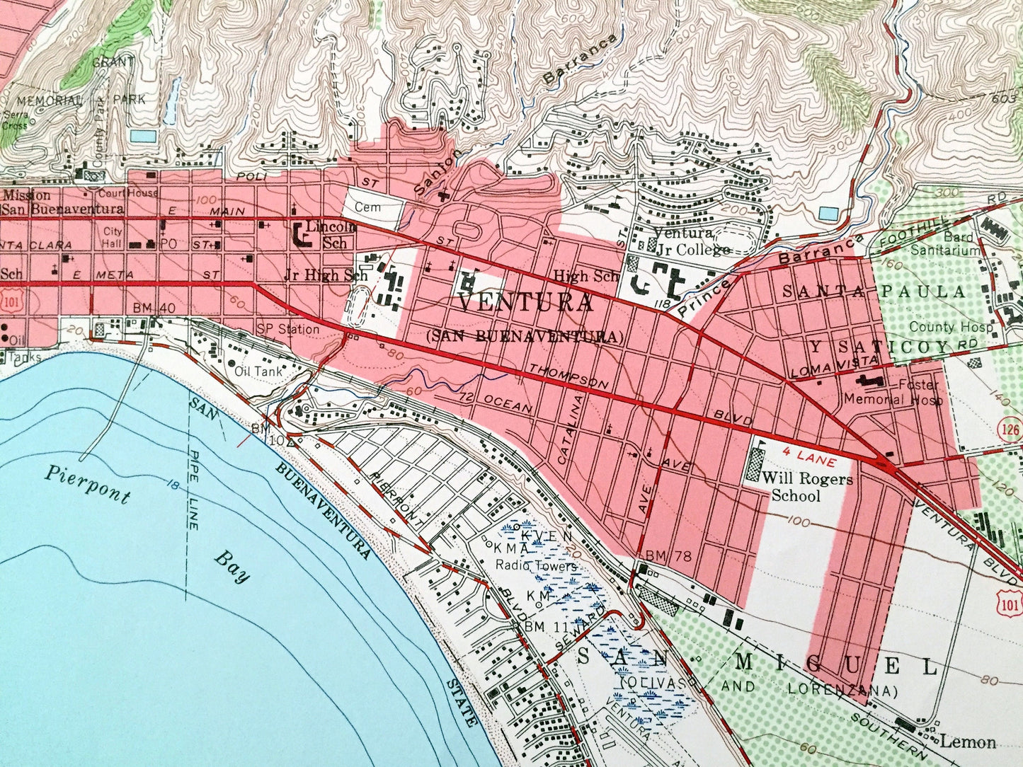 Antique Ventura, California 1951 US Geological Survey Topographic Map – Dulah, Ortonville, Weldons, Wadstrom Casitas Springs Pierpont Bay CA
