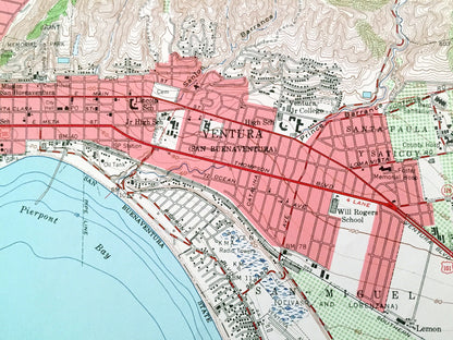 Antique Ventura, California 1951 US Geological Survey Topographic Map – Dulah, Ortonville, Weldons, Wadstrom Casitas Springs Pierpont Bay CA
