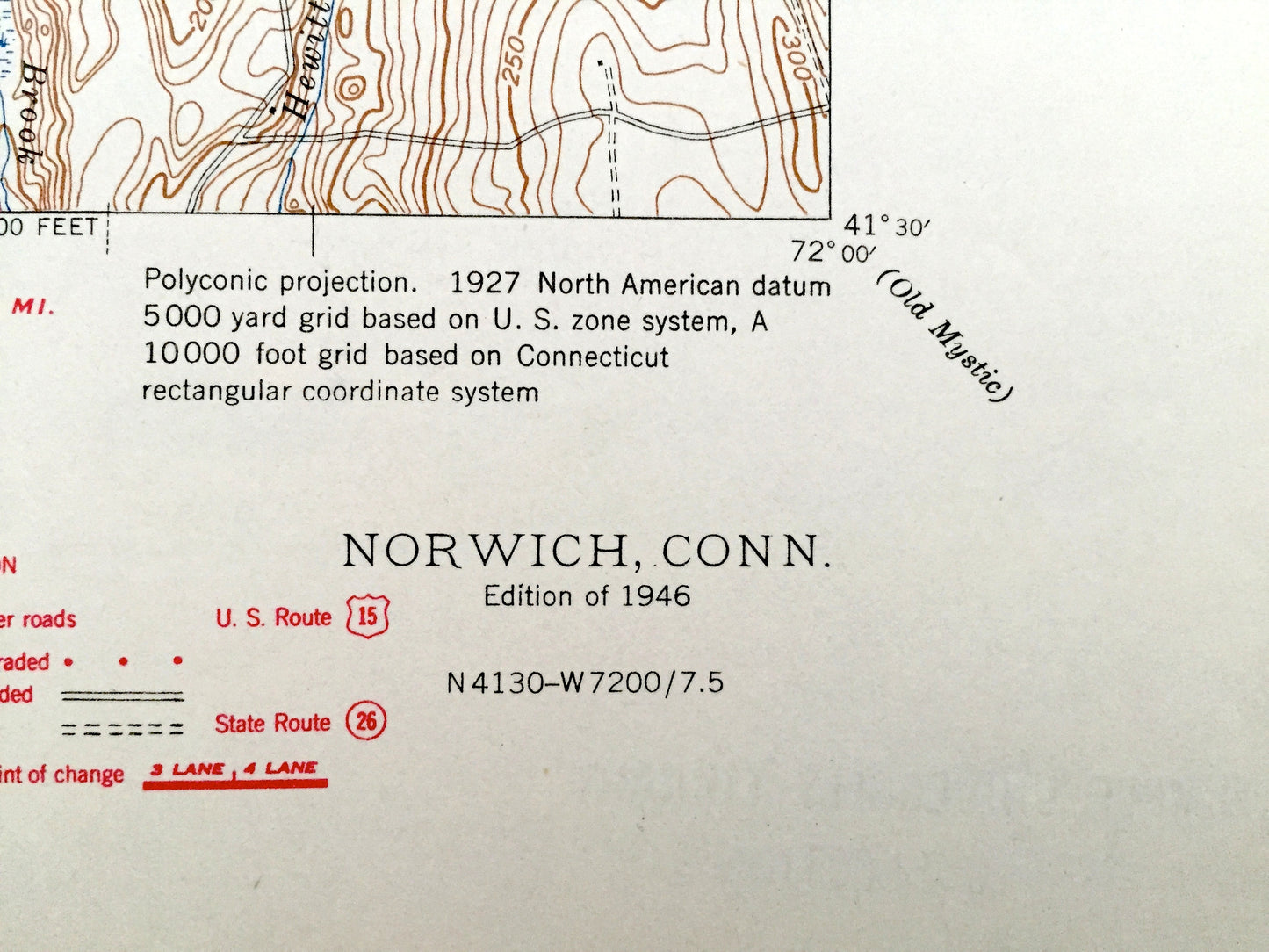 Antique Norwich, Connecticut 1946 US Geological Survey Topographic Map – New London County, Willimantic Preston, Lisbon, Sprague Franklin CT