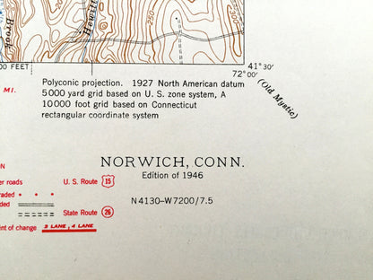 Antique Norwich, Connecticut 1946 US Geological Survey Topographic Map – New London County, Willimantic Preston, Lisbon, Sprague Franklin CT