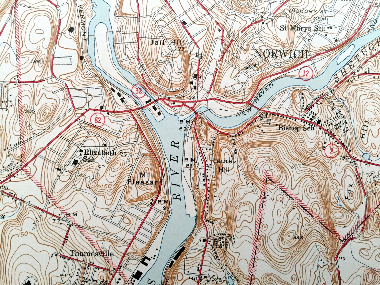 Antique Norwich, Connecticut 1946 US Geological Survey Topographic Map – New London County, Willimantic Preston, Lisbon, Sprague Franklin CT
