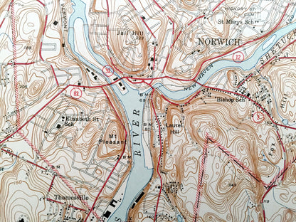 Antique Norwich, Connecticut 1946 US Geological Survey Topographic Map – New London County, Willimantic Preston, Lisbon, Sprague Franklin CT