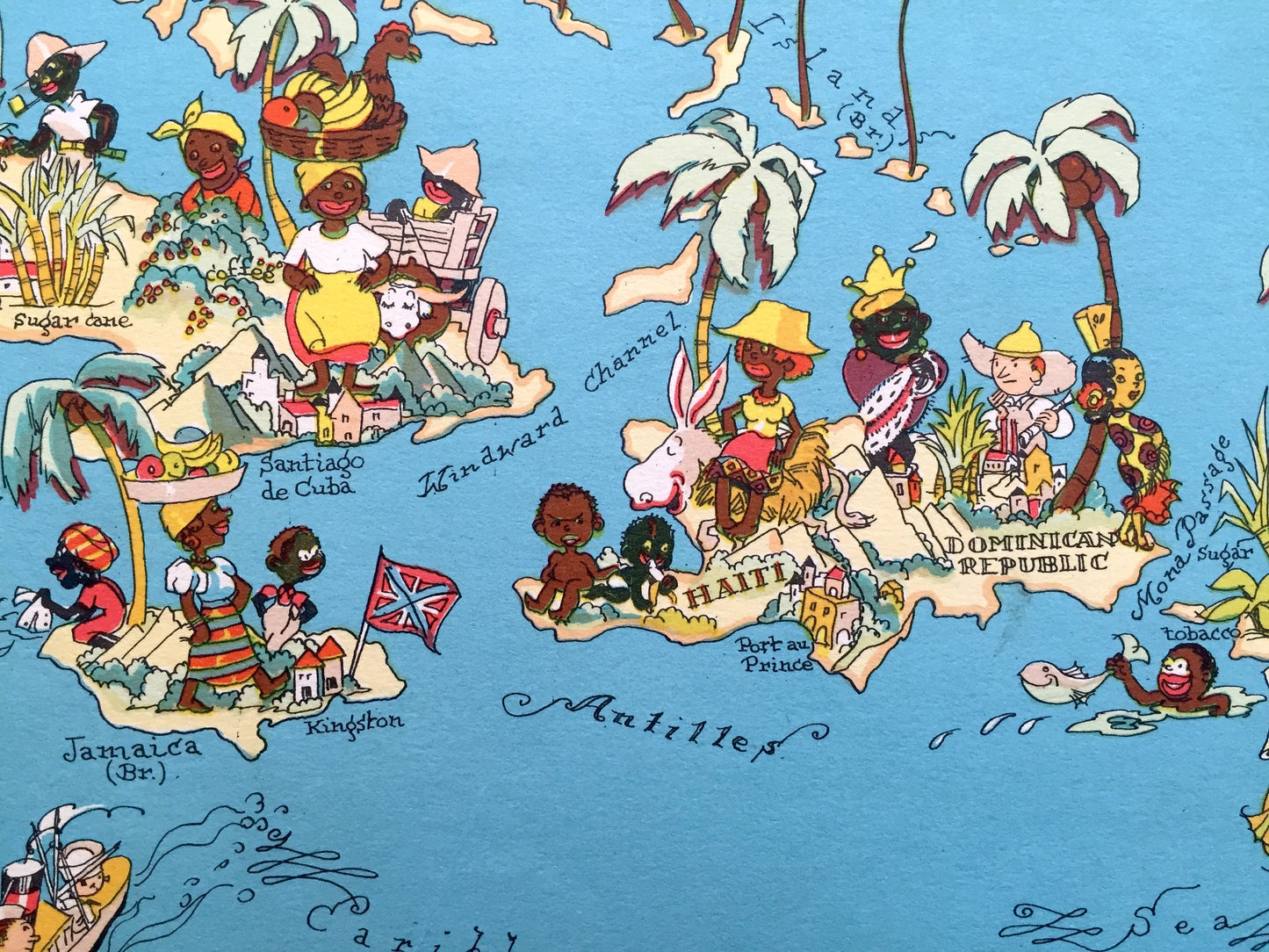 Antique 1935 West Indies Map from Our Gay Geography by Ruth Taylor – Panama, Puerto Rico, Jamaica Cuba Key West Antilles Virgin Caribbean FL