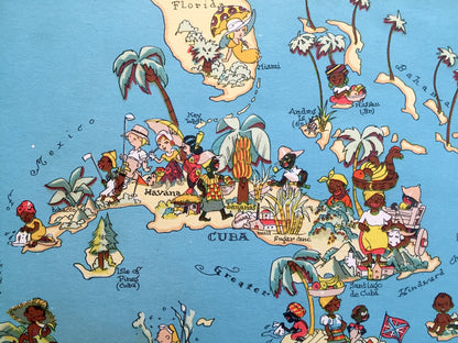Antique 1935 West Indies Map from Our Gay Geography by Ruth Taylor – Panama, Puerto Rico, Jamaica Cuba Key West Antilles Virgin Caribbean FL