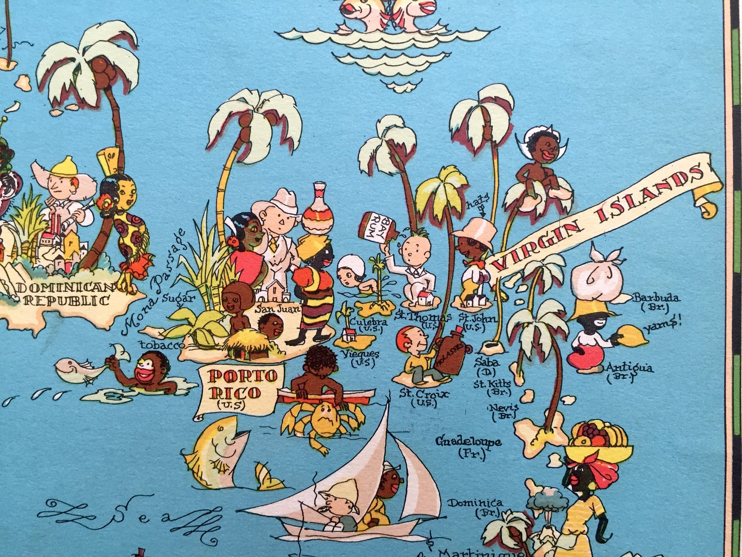 Antique 1935 West Indies Map from Our Gay Geography by Ruth Taylor – Panama, Puerto Rico, Jamaica Cuba Key West Antilles Virgin Caribbean FL