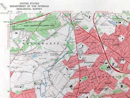 Antique Germantown, Pennsylvania 1967 US Geological Survey Topographic Map – Philadelphia, Montgomery County, Whitemarsh, Springfield, PA