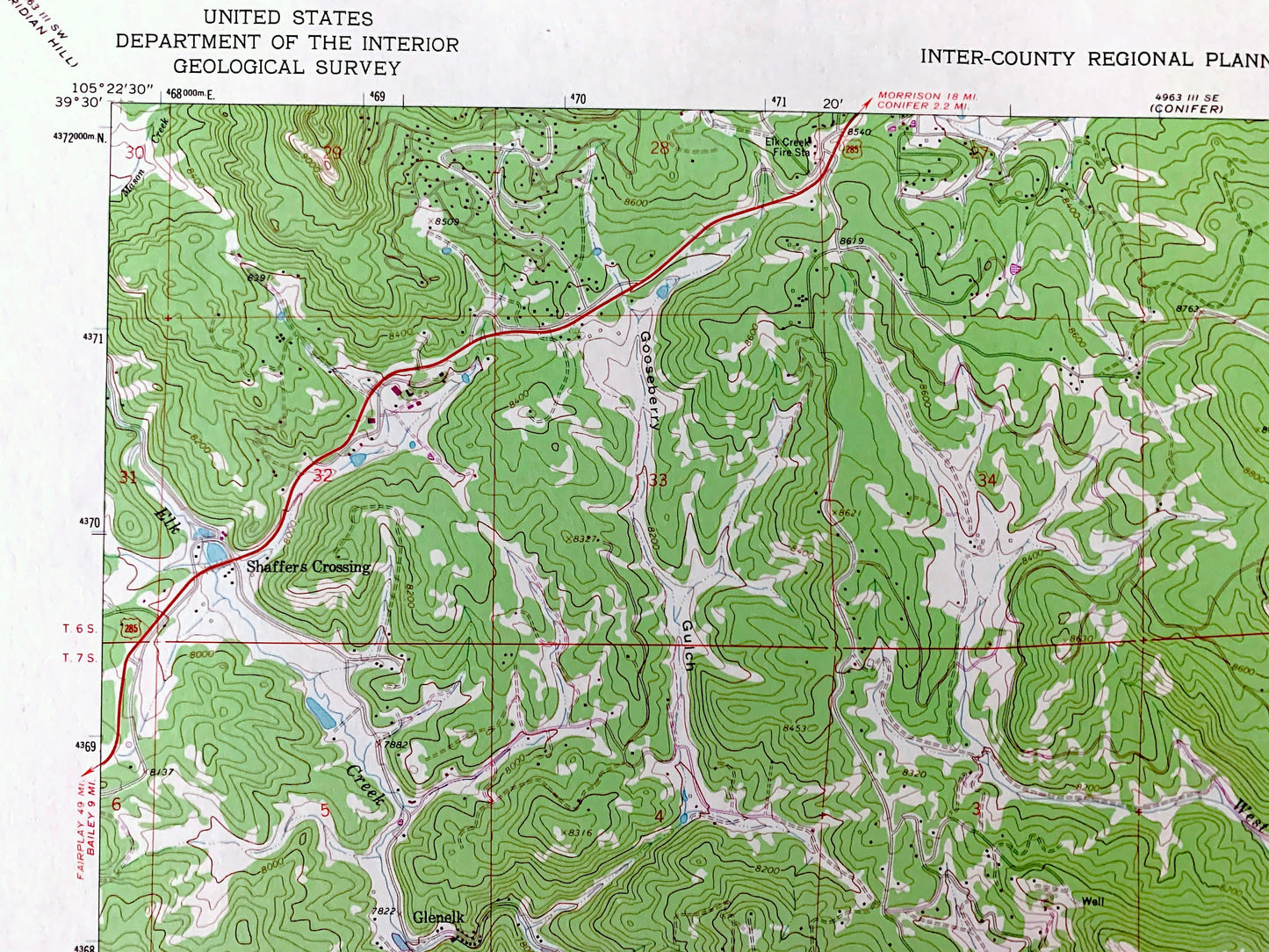 Antique Pine, Colorado 1965 US Geological Survey Topographic Map – Jefferson County, Glenelk, Ferndale, Riverview, Buffalo Creek, CO