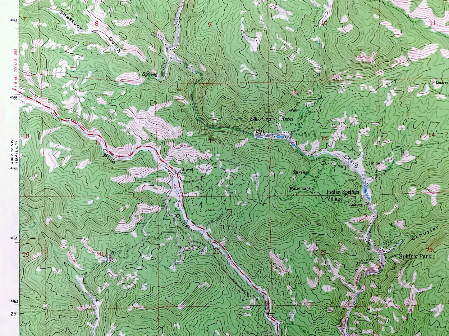 Antique Pine, Colorado 1965 US Geological Survey Topographic Map – Jefferson County, Glenelk, Ferndale, Riverview, Buffalo Creek, CO
