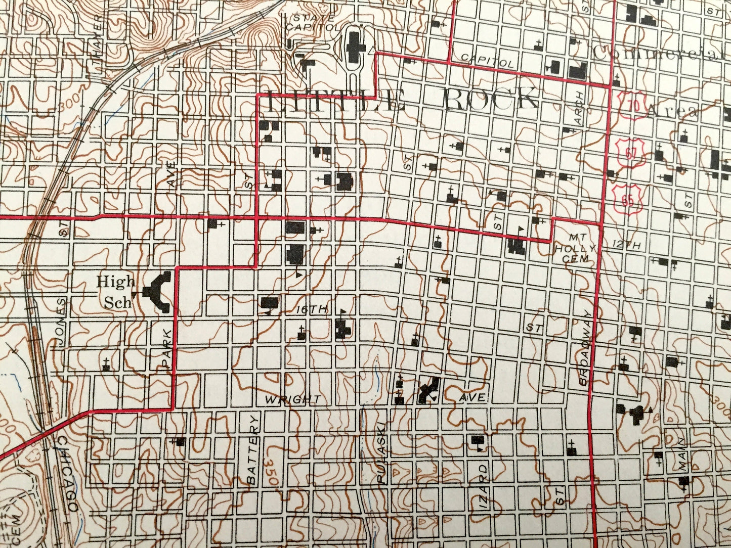Antique Little Rock, Arkansas 1946 US Geological Survey Topographic Map – Pulaski, Saline County, Geyer Springs, Brodie, Big Rock, AR
