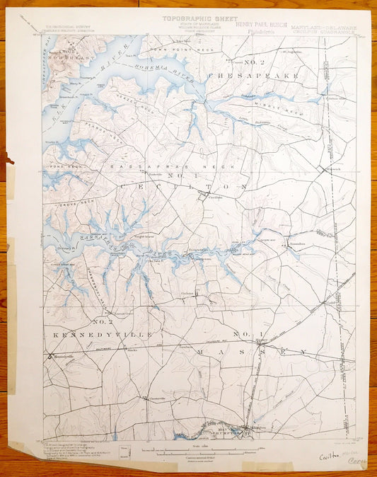 Antique Chesapeake Bay, Maryland 1900 US Geological Survey Topographic Map – Sassafras River, Crystal Beach, Cecilton, Hack Point, Elk Neck