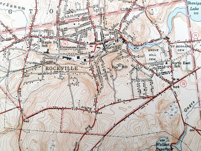 Antique Rockville, Connecticut 1944 US Geological Survey Topographic Map – Andover, Bolton, Coventry, Tolland, Vernon, Manchester, CT