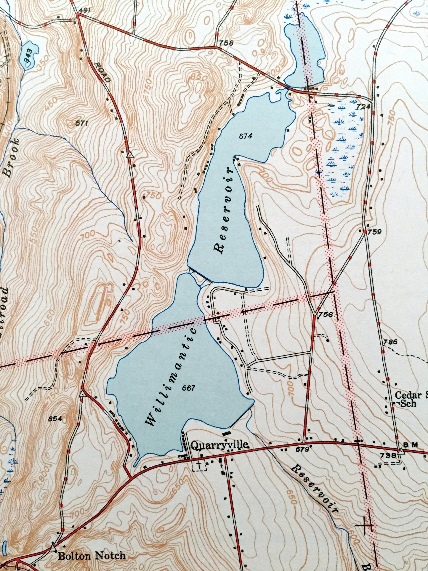 Antique Rockville, Connecticut 1944 US Geological Survey Topographic Map – Andover, Bolton, Coventry, Tolland, Vernon, Manchester, CT